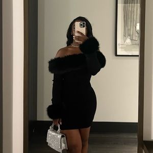 Danielle Guizo Faux Fur Off The Shoulder Mini Dress